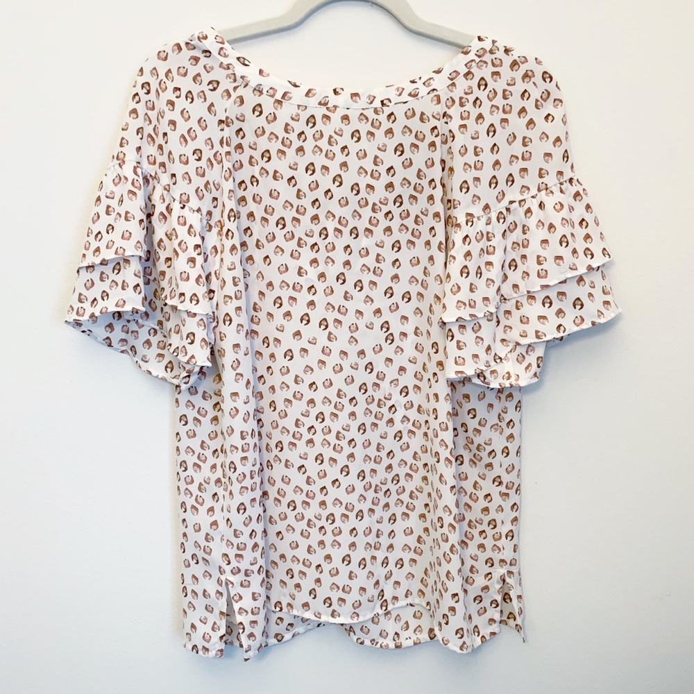 Loft Patterned Tiered Bell Sleeve Blouse Woman’s S